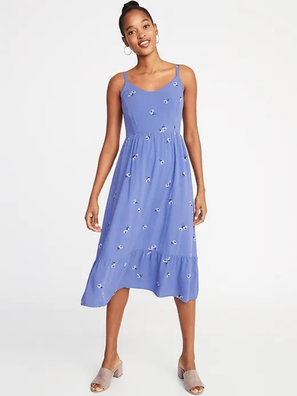 NWT Old Navy Fit & Flare Cami Midi Dress for Women Blue Floral Size M
